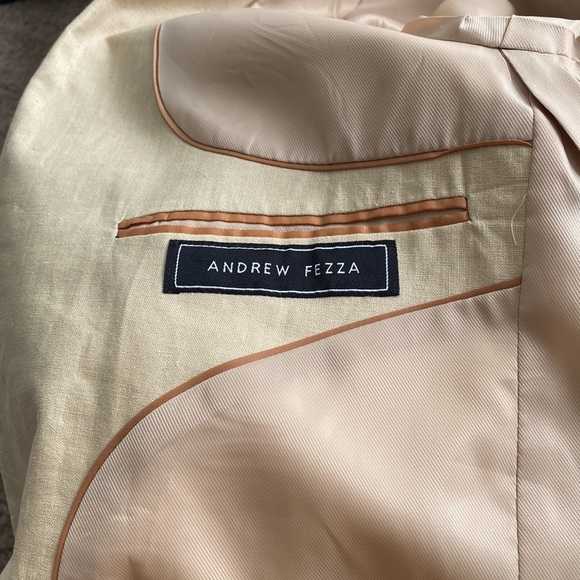 ANDREW FEZZA Men Two Button Linen Blazer Jacket 42L Dress Blazer Tan Beige Cream - Picture 5 of 16